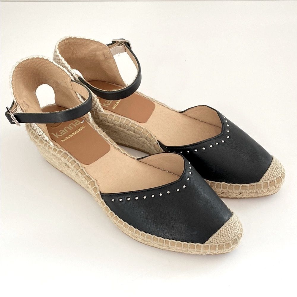 Kanna Spain Made Studded Leather Espadrille Strap Sandals US 7.5 Preppy Coastal